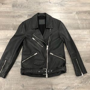 All Saints Women Oversized Biker Leather Jacket Size Small